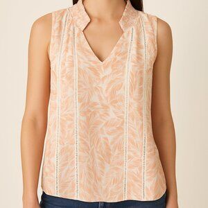 $175 Elizabeth & James Peach Floral Lattice Lace Ruched Top XS Cottage Peasant